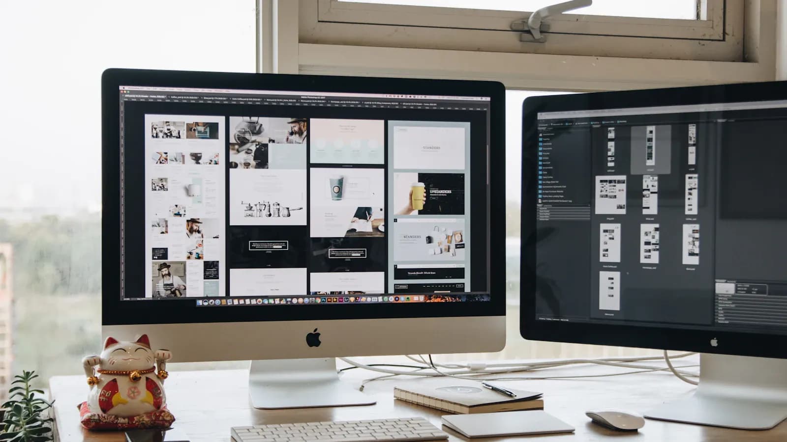 Radni stol web dizajnera s dva monitora