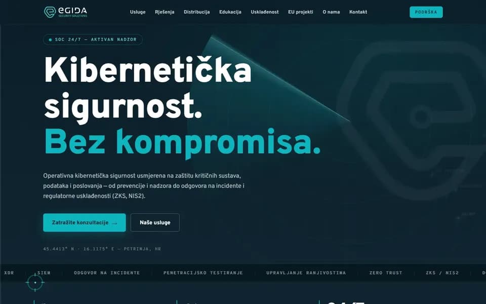 EGIDA Security Solutions d.o.o.: web stranica (desktop)