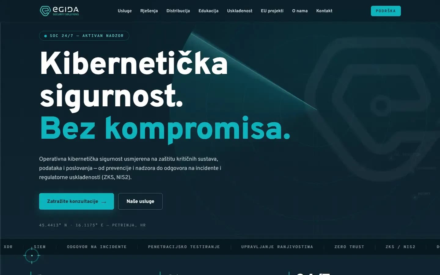 EGIDA Security Solutions d.o.o.: web stranica (desktop)